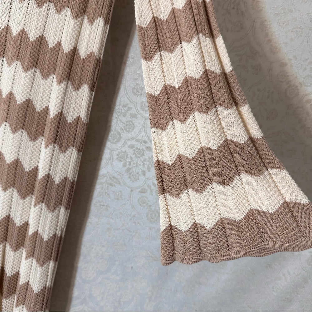 Anna Kay. Crochet Striped Brown Tan and Cream Women Sweater Dress Small - Picture 4 of 6